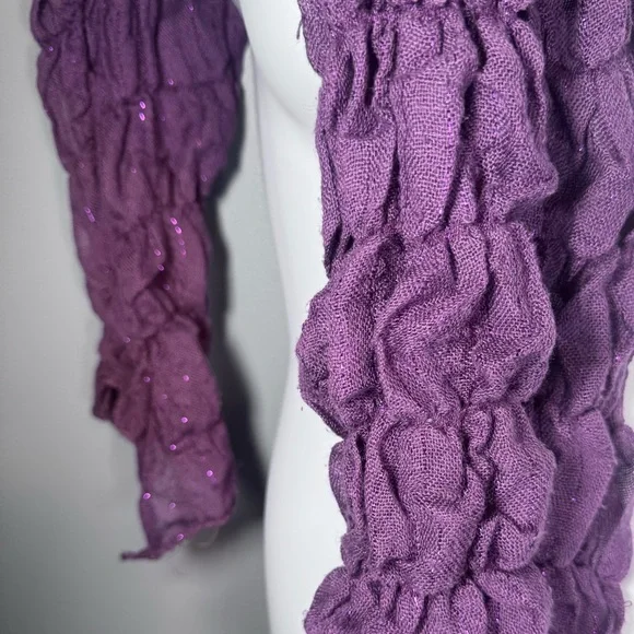 Textured Plum Purple Crinkle Knit Scarf with Subtle Sparkle - Picture 2 of 7